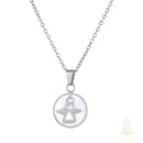 Catholic Town Angel Mother of Pearl Medal Necklace – Stainless Steel Catholic Pendant (Gold & Silver)