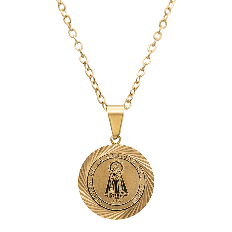 Catholic Town stainless steel Virgen de la Caridad del Cobre Medal Necklace ( SSPC18MDCH-G )