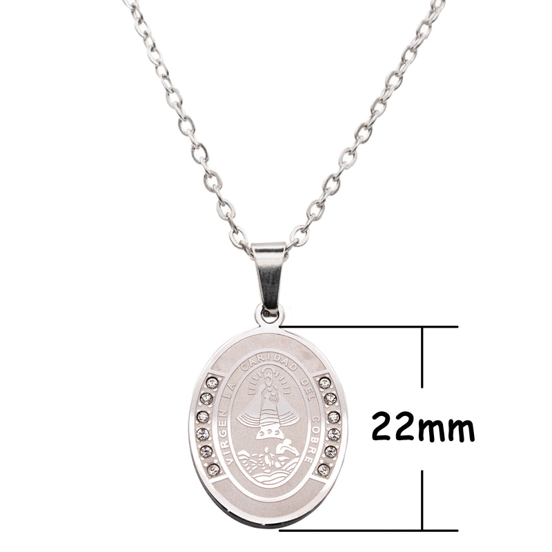 Catholic Town stainless steel Virgen de la Caridad del Cobre Medal Necklace ( Available in Gold and Silver colors )
