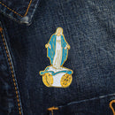 Catholic Town Miraculous Medal Lady of Grace Lapel Pin, Small Gold Tone with Color (VMP-G)