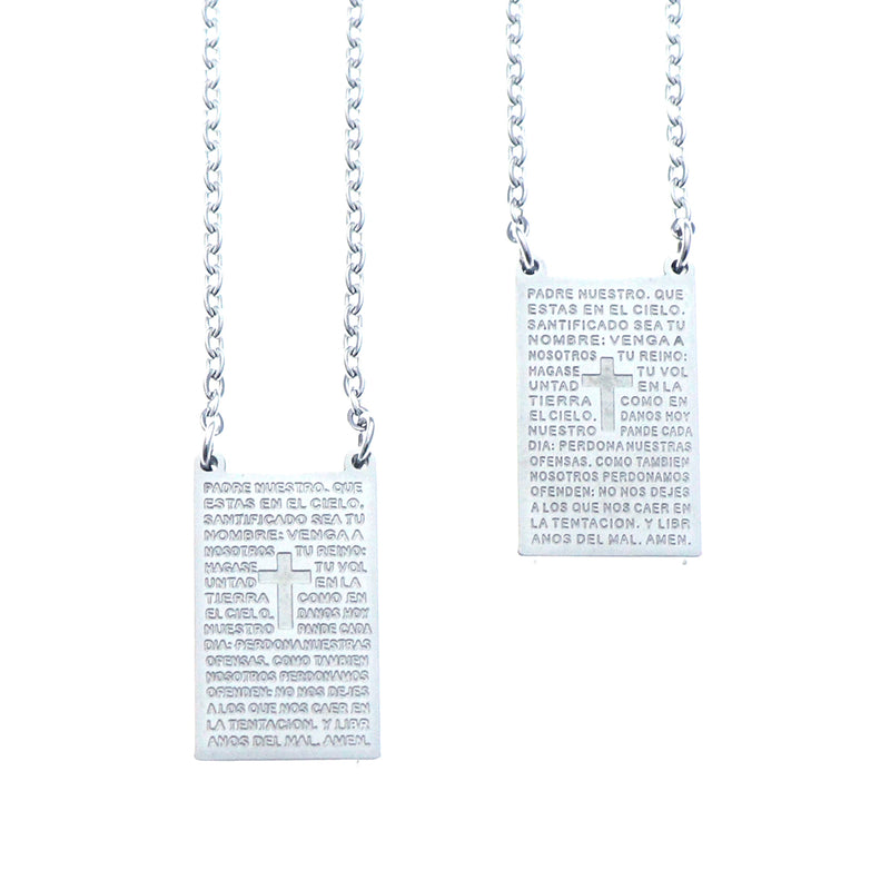 Catholic Stainless-Steel Scapular "PADRE NUESTRO" text