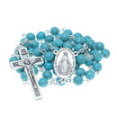 Catholic Town Rosary Necklace 8mm Blue Turquoise Beads with Miraculous Medal center piece and metal Crucifix cross ( ROSJST-BTUR )