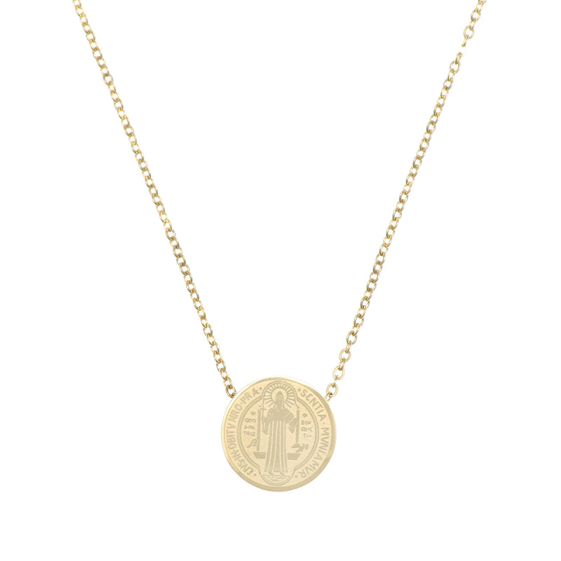 Catholic Saint Benedict Stainless Steel pendant with chain Available in Gold and Silver colors