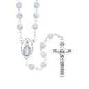 Catholic Town Rosary Necklace 8mm White Turquoise Beads with Miraculous Medal center piece and metal Crucifix cross ( ROSJST-WTUR )