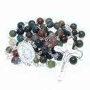 Catholic Town Rosary Necklace 8mm Indian Agate Beads with Miraculous Medal center piece and metal Crucifix cross ( ROSJST-IA )