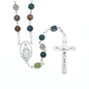 Catholic Town Rosary Necklace 8mm Indian Agate Beads with Miraculous Medal center piece and metal Crucifix cross ( ROSJST-IA )