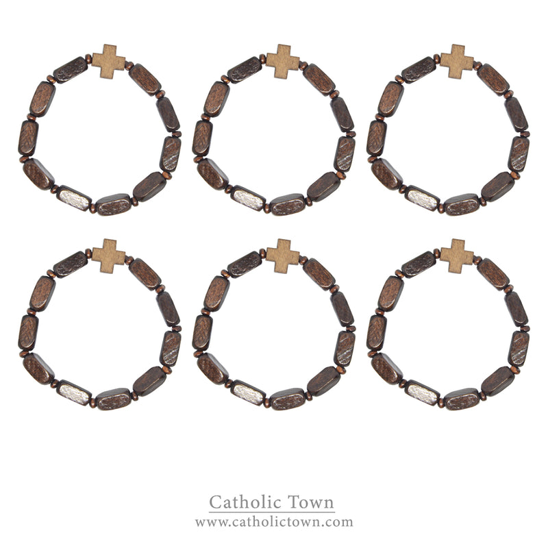 Handmade Catholic Wood Rosary Stretch Religious Bracelet (BRAWCR-BRN)