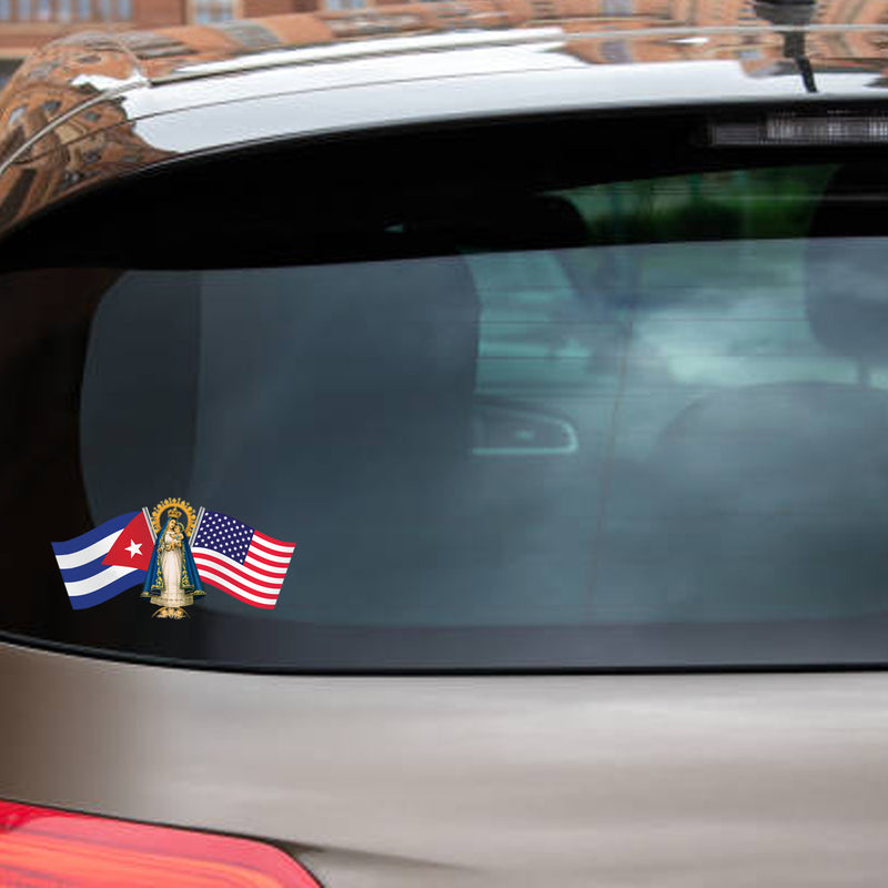 Our Lady of Charity "Virgen de la Caridad del Cobre" Catholic Car Decal Sticker USA and CUBA flags ( CCSTK-4525S )