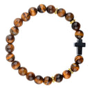 Catholic Town Bracelet with 8mm Tiger eyes beads and Hematite cross ( CTBC-TE )
