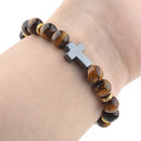 Catholic Town Bracelet with 8mm Tiger eyes beads and Hematite cross ( CTBC-TE )