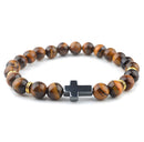 Catholic Town Bracelet with 8mm Tiger eyes beads and Hematite cross ( CTBC-TE )