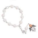 Catholic Town Rose Shape white beads Angel Protector rosary for car truck rearview mirror ( ROSCA-WHT )