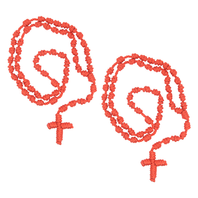Catholic Cord Rosary Necklace Knotted Rope Rosary Red (ROSCORDH-RED)