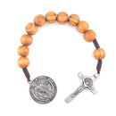 Catholic Town St Benedict Medal 1-Decade Tenner Pocket Rosary with 10mm wood beads ( ROSHSBW-BRN )