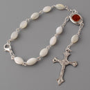 Catholic Town Auto Car Rearview Mirror Rosary with Mother of Pearl Beads, Jerusalem Holy Soil center piece and Crucifix cross ( ROSJHHSM-WHT )