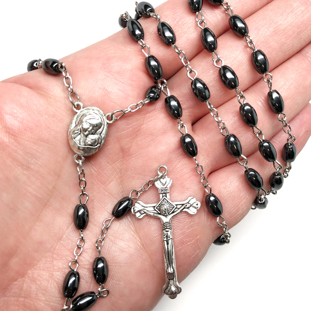 Men's Black Onyx Rosary Style Beaded Necklace With Cross Pendant With Our  Father Prayer, Gemstone Necklace, Prayer Necklace - Etsy
