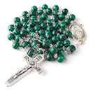 Catholic Town Rosary Necklace 8mm Malachite Beads with Miraculous Medal center piece and metal Crucifix cross ( ROSJST-MAL )