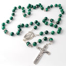 Catholic Town Rosary Necklace 8mm Malachite Beads with Miraculous Medal center piece and metal Crucifix cross ( ROSJST-MAL )