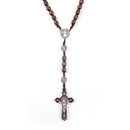 Catholic Town rosary with oval Wooden brown beads and St Benedict centerpiece, Handmade ( ROSSBW-BRN )