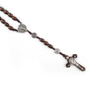 Catholic Town rosary with oval Wooden brown beads and St Benedict centerpiece, Handmade ( ROSSBW-BRN )