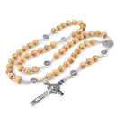 Catholic Town Saint Benedict rosary with 8mm Olive wood beads and metal cross crucifix , Handmade ( ROSSBW-IVR )