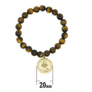 Catholic Town Virgen de la Caridad del Cobre Religious Catholic Bracelet with Stainless Steel Medal and Tiger eyes beads (SSBCM-BG)