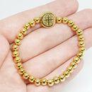 Catholic Town Bracelet with stainless steel St Benedict medal and 6mm stainless steel beads  (SSBSBFM-G)