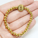 Catholic Town Bracelet with stainless steel St Benedict medal and 6mm stainless steel beads  (SSBSBFM-G)