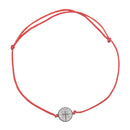 Catholic Town St Benedict inspirational adjustable red cord bracelet, available with Gold or Silver medals