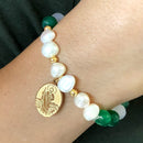 Catholic Town St. Jude Thaddeus Bracelet with Stainless Steel Medal and Pearl beads ( SSBSJT-DGWG )