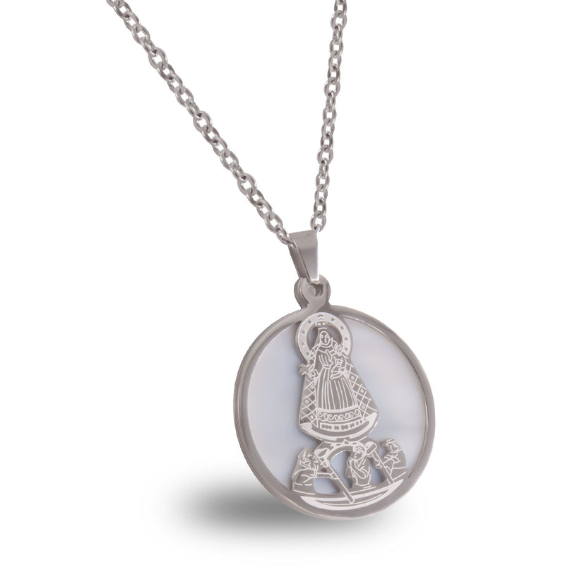 Catholic Virgen de la Caridad del Cobre Stainless Steel Medal with Chain available in Gold and Silver colors
