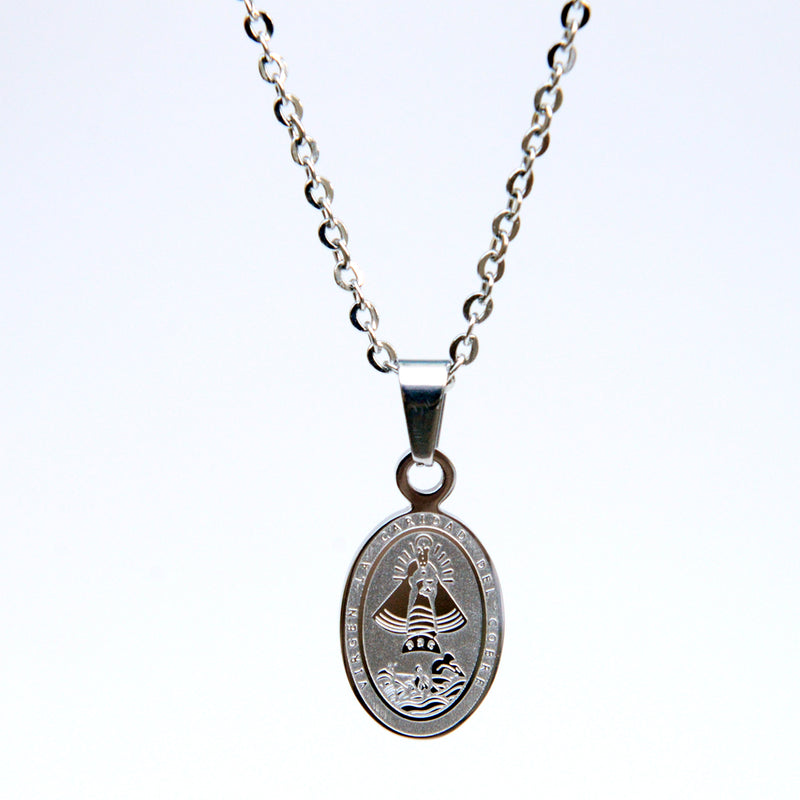 Catholic Virgen de la Caridad del Cobre Stainless Steel Medal with chain (SSPCK17MCH-S)