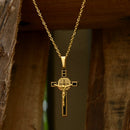 Catholic Saint Benedict Crucifix Pendant Stainless-Steel metal Available in Gold and Silver colors