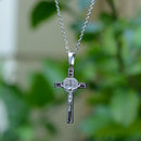 Catholic Saint Benedict Crucifix Pendant Stainless-Steel metal Available in Gold and Silver colors