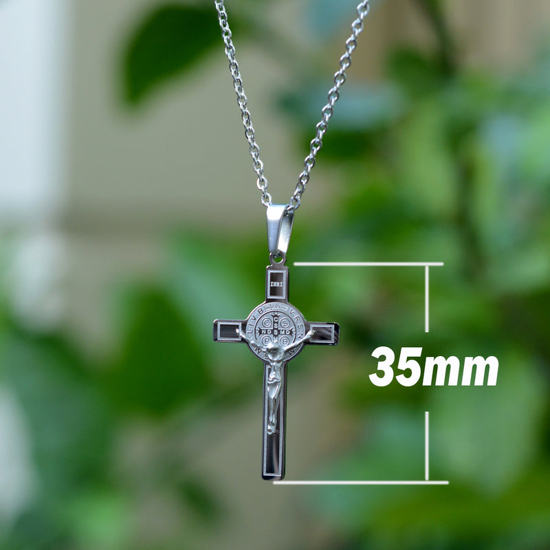 Catholic Saint Benedict Crucifix Pendant Stainless-Steel metal Available in Gold and Silver colors