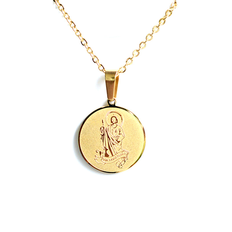 Catholic Saint Jude Thaddeus Stainless Steel medal with chain Available in Gold and Silver colors