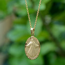 Catholic Town Divine Mercy and Sacred Heart of Jesus Double Sided Oval catholic pendant with chain ( Available in Gold and Silver colors )