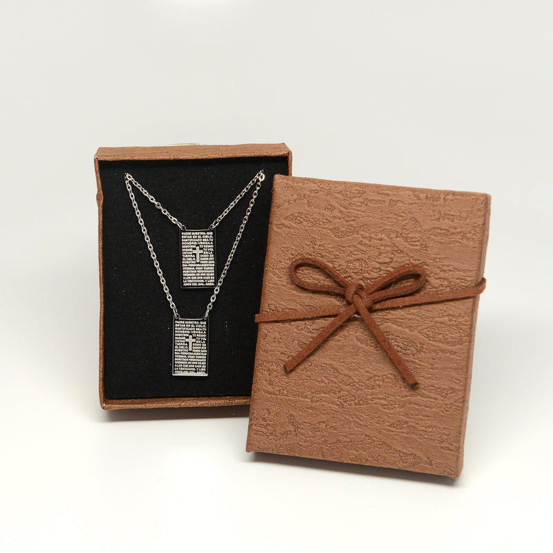 Catholic Stainless-Steel Scapular "PADRE NUESTRO" text